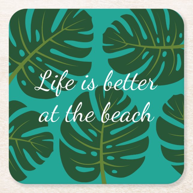 Dessous-de-verre Carré En Papier Tropical feuille de palmier imprimé floral boisson (Devant)