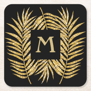 Dessous-de-verre Carré En Papier Tropical Gold Parties scintillant Palm Tree Fronds