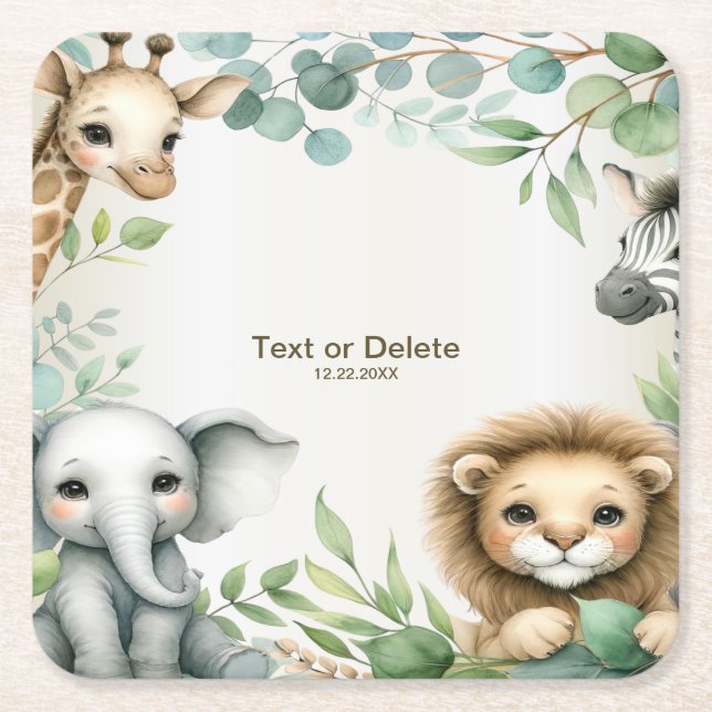 Dessous-de-verre Carré En Papier Tropical Jungle Safari Animaux Green Feuilles Part (Devant)