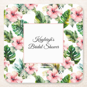 Dessous-de-verre Carré En Papier Tropical Rose Hibiscus Floral Fête de Mariage