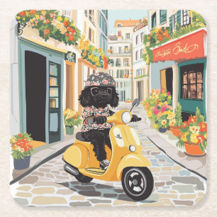Dessous-de-verre Carré En Papier Trottinette de style doodle noir dans les rues de 