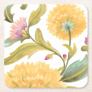 Dessous-de-verre Carré En Papier Tuiles florales d'abbaye - fleurs jaunes