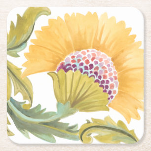 Dessous-de-verre Carré En Papier Tuiles florales d'abbaye - jaune