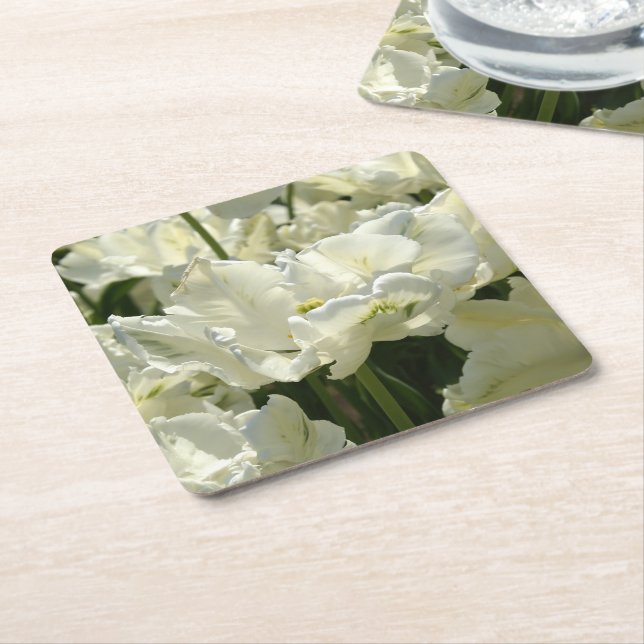 Dessous-de-verre Carré En Papier Tulipes blanches (Incliné)