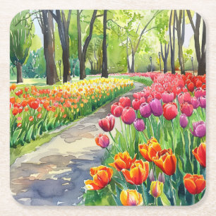 Dessous-de-verre Carré En Papier Tulipes dans le parc Set de dessous de verre en pa