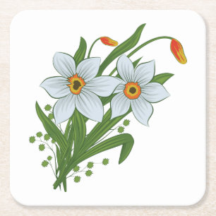 Dessous-de-verre Carré En Papier Tulipes et fleurs de jonquilles