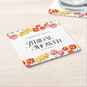 Dessous-de-verre Carré En Papier Tulipes Florales Roses Orange Moderne pour une Fêt