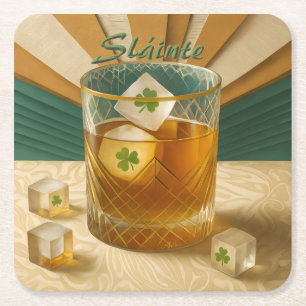 Dessous-de-verre Carré En Papier Tumbler de whiskey irlandais Trèfle de glace "Slái