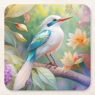 Dessous-de-verre Carré En Papier Turquoise aile  crête blanche Imaginaire Oiseau