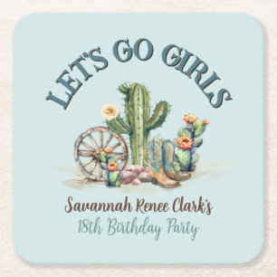 Dessous-de-verre Carré En Papier Turquoise Allons Filles Fille Cactus fête d'annive