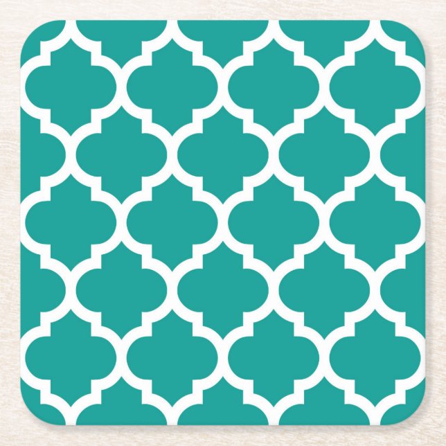 Dessous-de-verre Carré En Papier Turquoise foncé blanc marocain Quatrefoil Motif #5 (Devant)