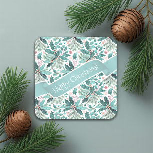 Dessous-de-verre Carré En Papier Turquoise Noël Holly Berries Motif#17 ID1009