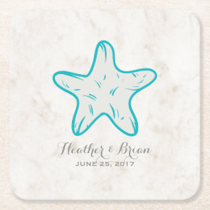 Dessous-de-verre Carré En Papier Turquoise Rustic Starfish Mariage