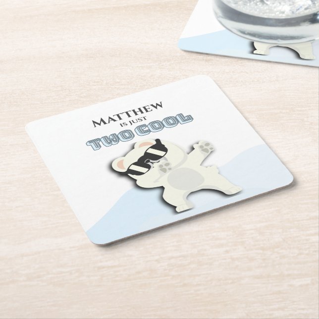 Dessous-de-verre Carré En Papier Two Cool Winter Polar Bear dabbing 2nd bday (Incliné)