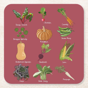 Dessous-de-verre Carré En Papier Types de légumes d'automne Récolte de légumes d'au
