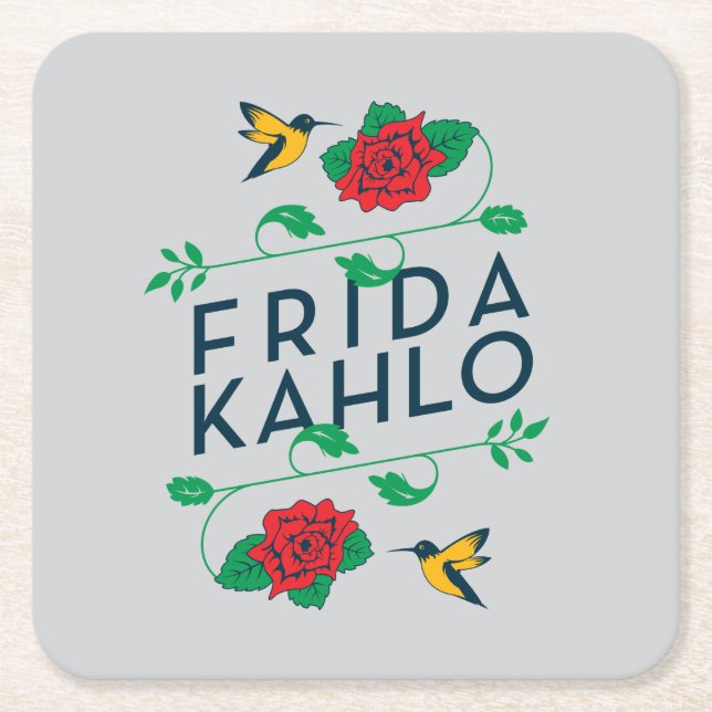 Dessous-de-verre Carré En Papier Typographie florale de Frida Kahlo | (Devant)