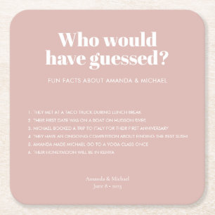 Dessous-de-verre Carré En Papier Typographie moderne Blush rose Mariage Fun Faits