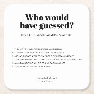 Dessous-de-verre Carré En Papier Typographie moderne Noir Blanc Mariage Fun Faits