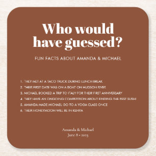 Dessous-de-verre Carré En Papier Typographie moderne Terracotta Mariage Faits amusa