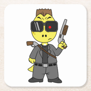 Dessous-de-verre Carré En Papier Tyrannosaurus Rex Habillé Comme Terminator.