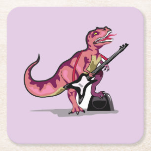 Dessous-de-verre Carré En Papier Tyrannosaurus Rex Jouant La Guitare.