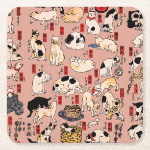 Dessous-de-verre Carré En Papier Ukiyo-e Chat Japonais Vintage : Kuniyoshi