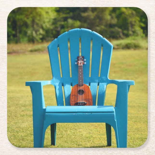 Dessous-de-verre Carré En Papier Ukulele et une chaise Adirondack - dessous de verr (Devant)