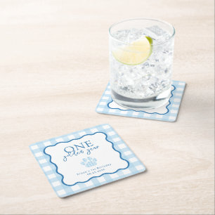 Dessous-de-verre Carré En Papier Un an d'or en Gingham Bleu pour le Premier Anniver