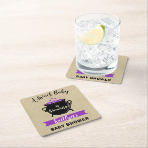 Dessous-de-verre Carré En Papier Un Bébé Doux Brasse Le Baby shower D'Halloween