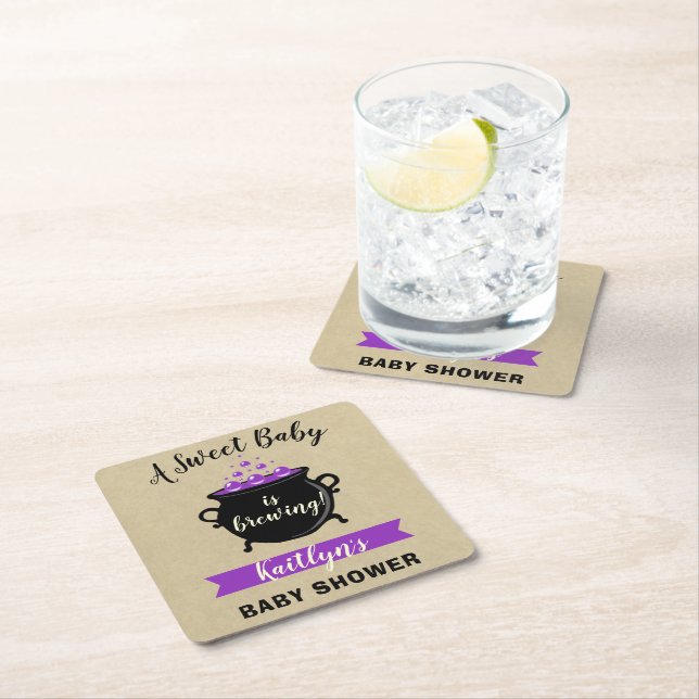 Dessous-de-verre Carré En Papier Un Bébé Doux Brasse Le Baby shower D'Halloween (En situation)