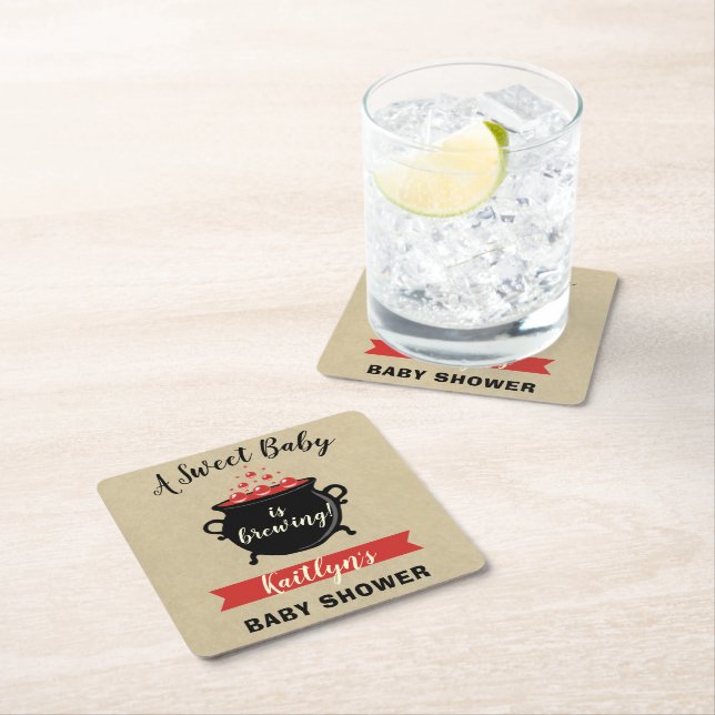 Dessous-de-verre Carré En Papier Un Bébé Doux Brasse Le Baby shower D'Halloween (En situation)