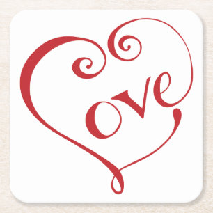 Dessous-de-verre Carré En Papier Un coeur fait d'amour en rouge