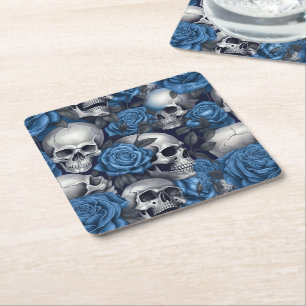 Dessous-de-verre Carré En Papier Un crâne et une série Rose 12