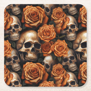 Dessous-de-verre Carré En Papier Un crâne et une série Rose 9