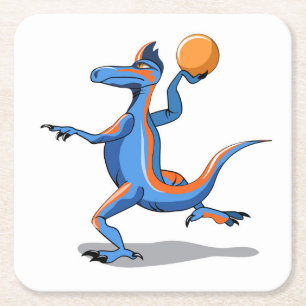 Dessous-de-verre Carré En Papier Un Dessin Iguanodon Jouant Au Basket-Ball.