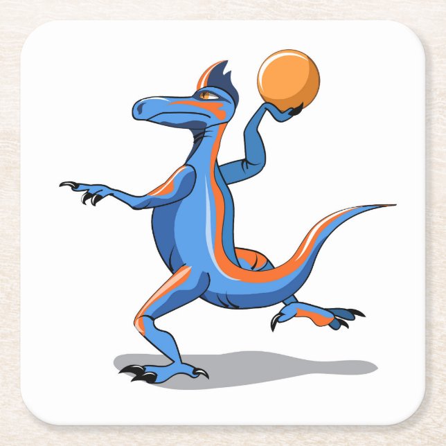 Dessous-de-verre Carré En Papier Un Dessin Iguanodon Jouant Au Basket-Ball. (Devant)