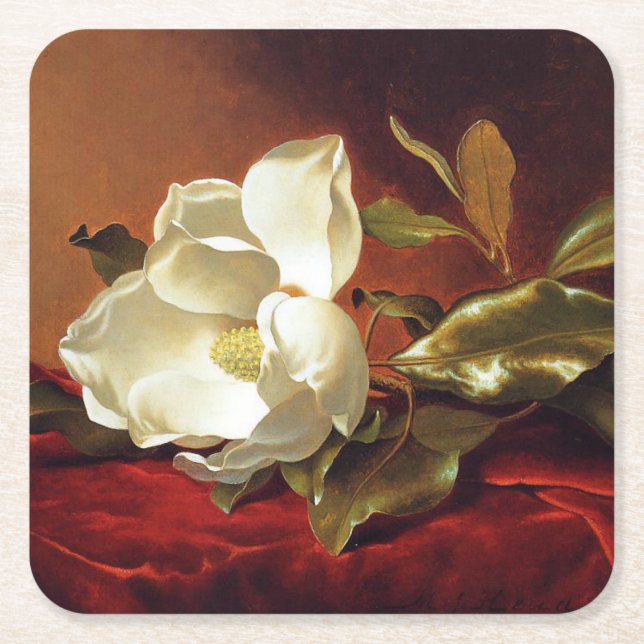Dessous-de-verre Carré En Papier Un Magnolia sur Red Velvet, (Devant)