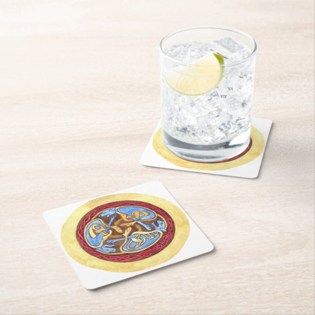 Dessous-de-verre Carré En Papier Un noeud sans fin avec des animaux (En situation)