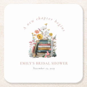 Dessous-de-verre Carré En Papier Un nouveau chapitre commence Floral Books Baby Sho
