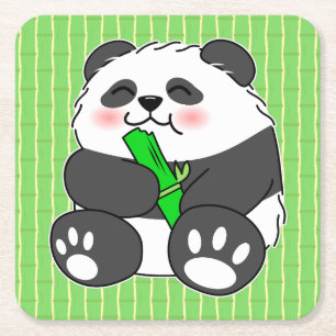 Dessous-de-verre Carré En Papier Un Panda Bébé Mignonne Mangeant Stalk Bambou