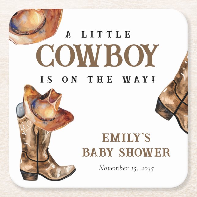 Dessous-de-verre Carré En Papier Un petit Baby shower occidental Cowboy (Devant)