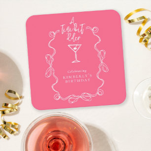 Dessous-de-verre Carré En Papier Un Petit Peu Plus Vieille Main Tirée Rose Annivers