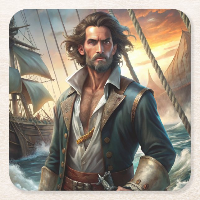 Dessous-de-verre Carré En Papier Un pirate d'un navire (Devant)