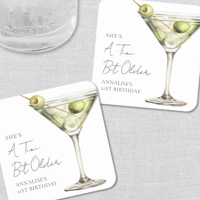 Dessous-de-verre Carré En Papier Un Tini Un Peu Plus Ancien Martini (A Tini Bit Older Martini Birthday Square Paper Coaster )