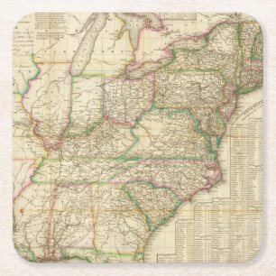 Dessous-de-verre Carré En Papier Une carte des routes, des canaux et du bateau de