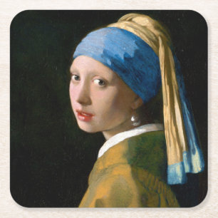 Dessous-de-verre Carré En Papier Une fille à la perle, Johannes Vermeer, 1665