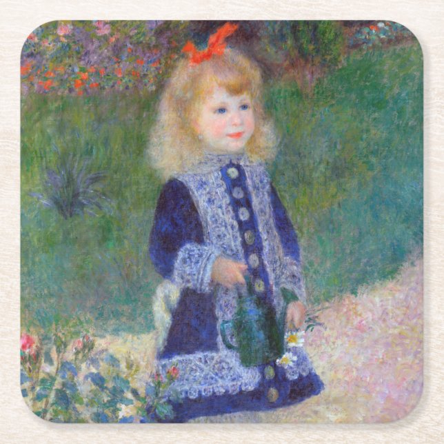 Dessous-de-verre Carré En Papier Une fille avec une canne d'arrosage, Renoir (Devant)