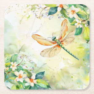 Dessous-de-verre Carré En Papier Une libellule de printemps