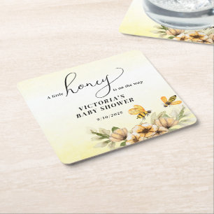 Dessous-de-verre Carré En Papier Une petite abeille au miel est en Baby shower