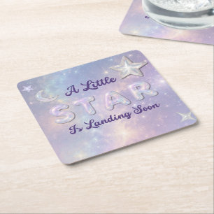 Dessous-de-verre Carré En Papier Une petite étoile atterrit Fête de bébé céleste